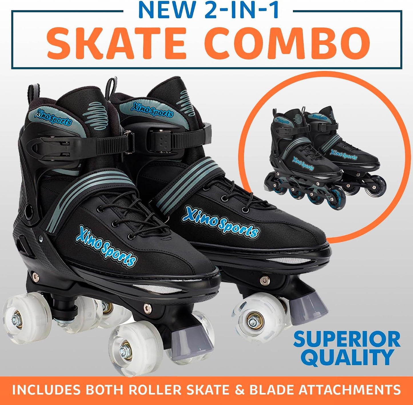 Patines en línea 2en1 con luz LED para niños y adultos