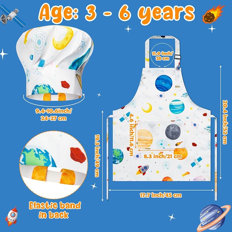 Set 4 Delantales Chef Niños con Sombrero Impermeable Espacial