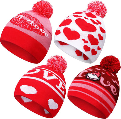 Gorro punto invierno con patrón corazón 4 pzas