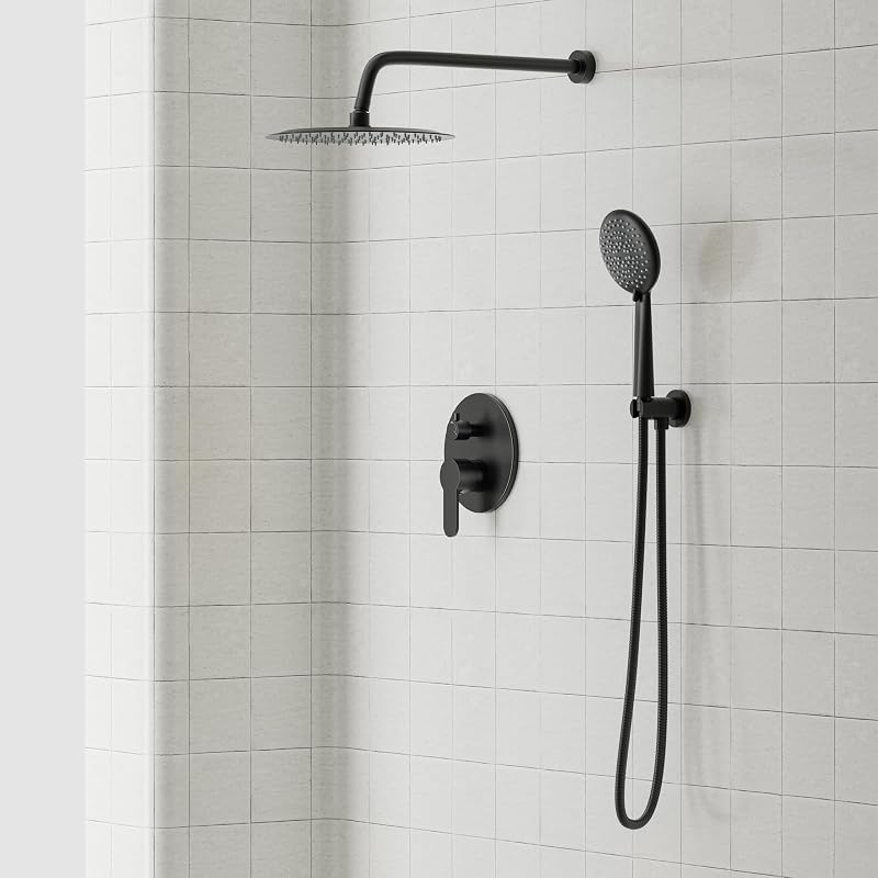 Regadera pared baño acero inox 25.4cm 5 modos negro mate