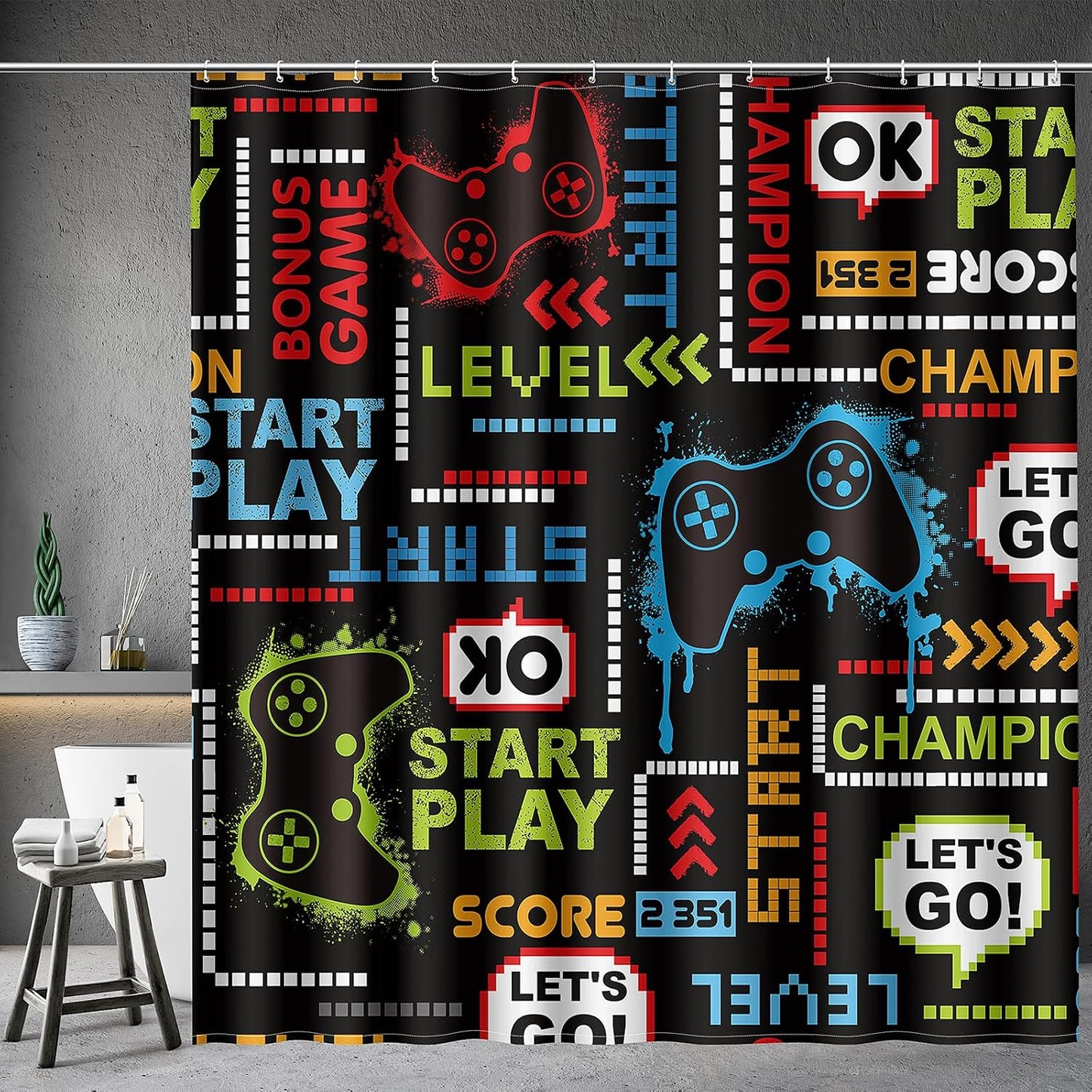Juego cortinas ducha 72x72pulg con 12 ganchos