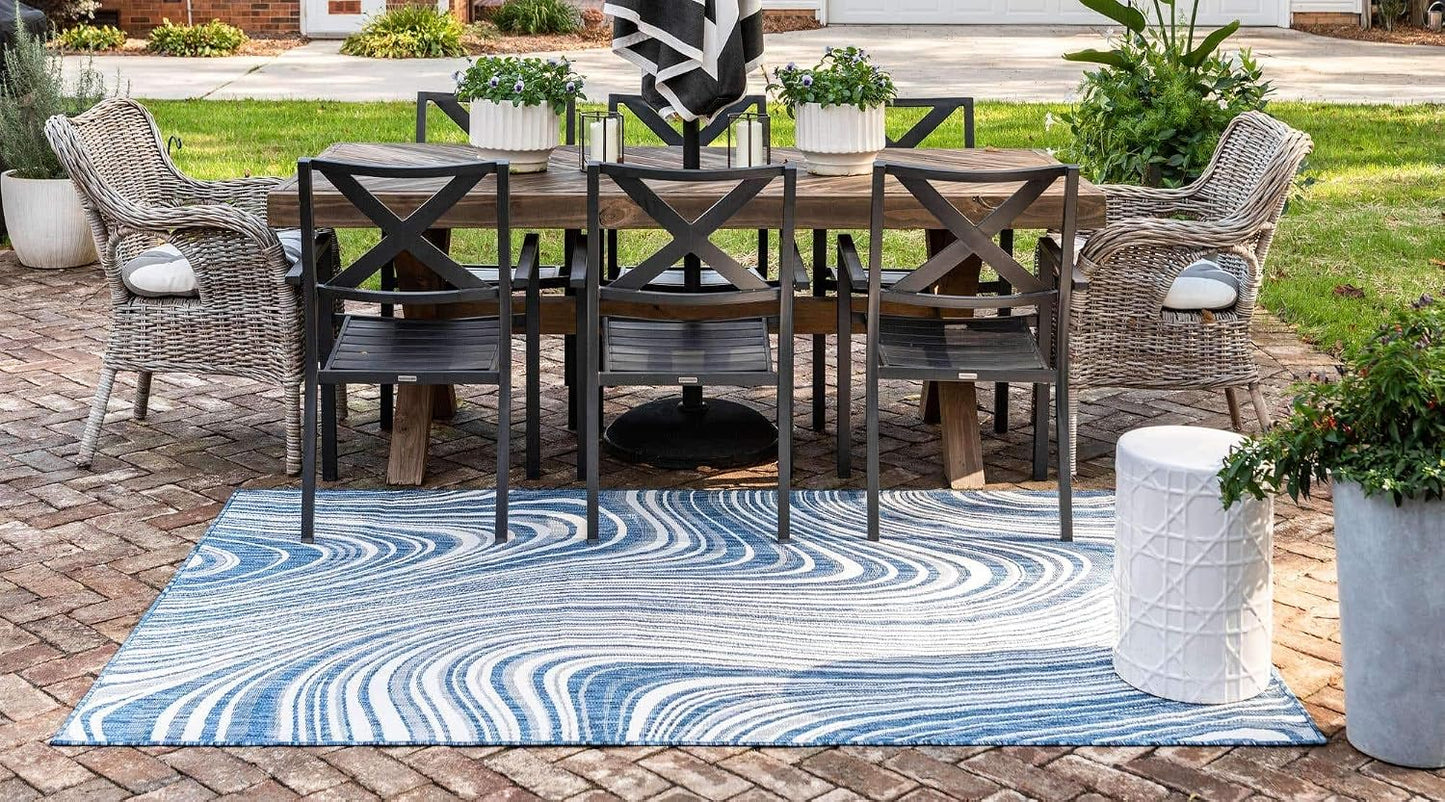 Alfombra área piscina 6x9ft rectangular color azul/marfil