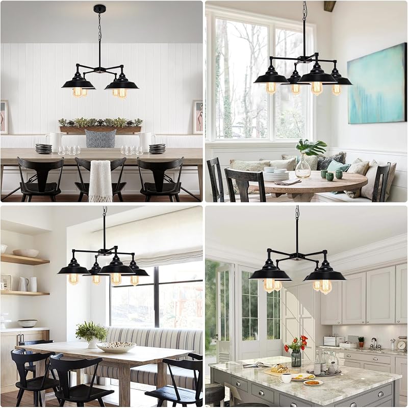 Lámpara colgante de isla cocina 4 luces metal industrial