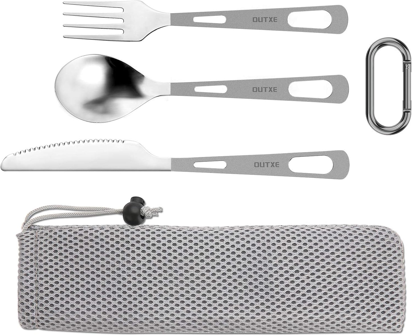 Set cubiertos titanio pulido con bolsa viaje