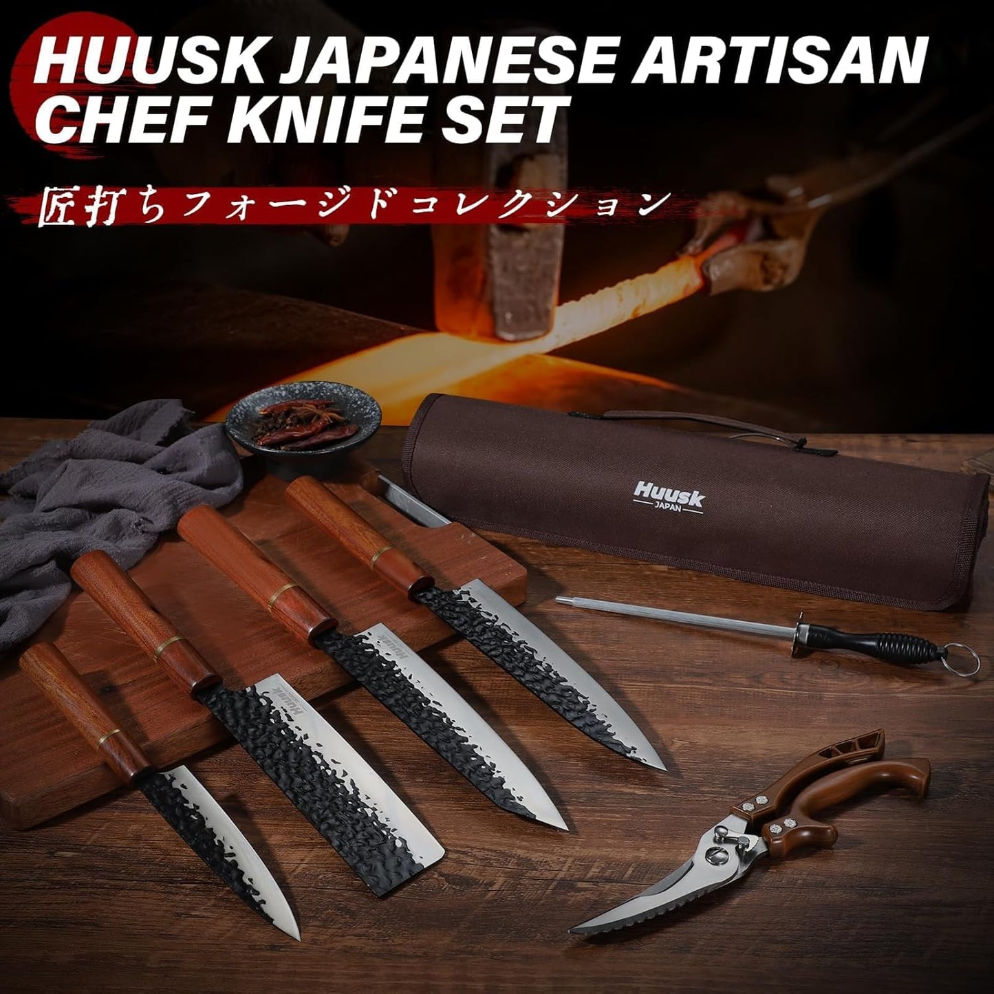 Set 6 Cuchillos Japoneses con Cubiertas y 8 Cuchillos de Carne