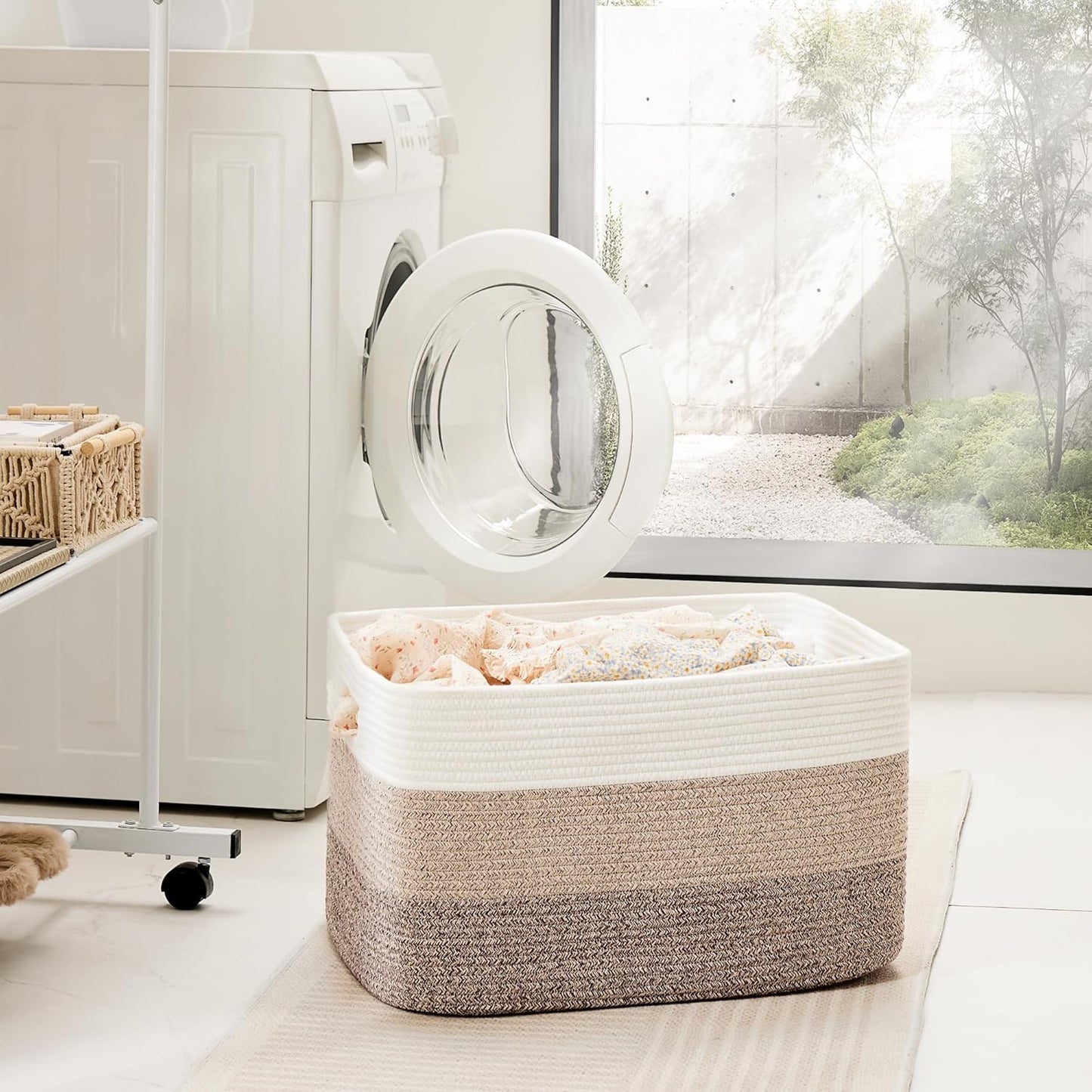 Cesta rectangular tejida para lavandería 65l habitación