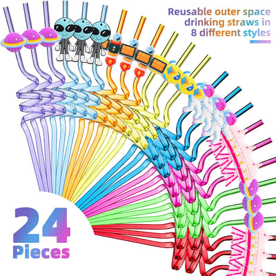 24 Pajitas Tema Espacio para Decoración Fiesta