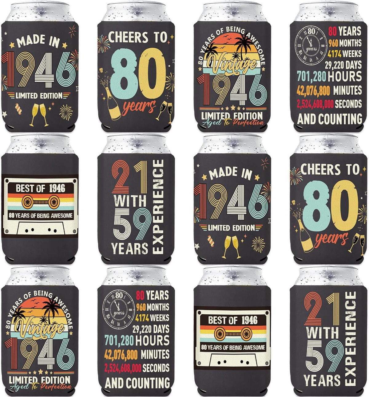 Fundas enfriadoras latas 80 aniversario paquete 12 vintage