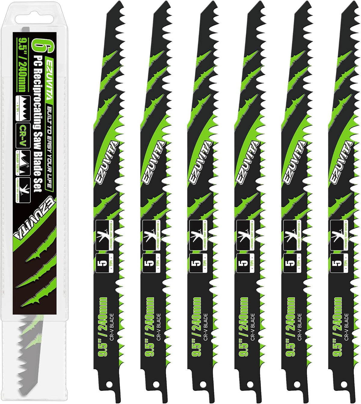 Set 6 hojas sierra recíproca madera 9.5pulg acero CR-V