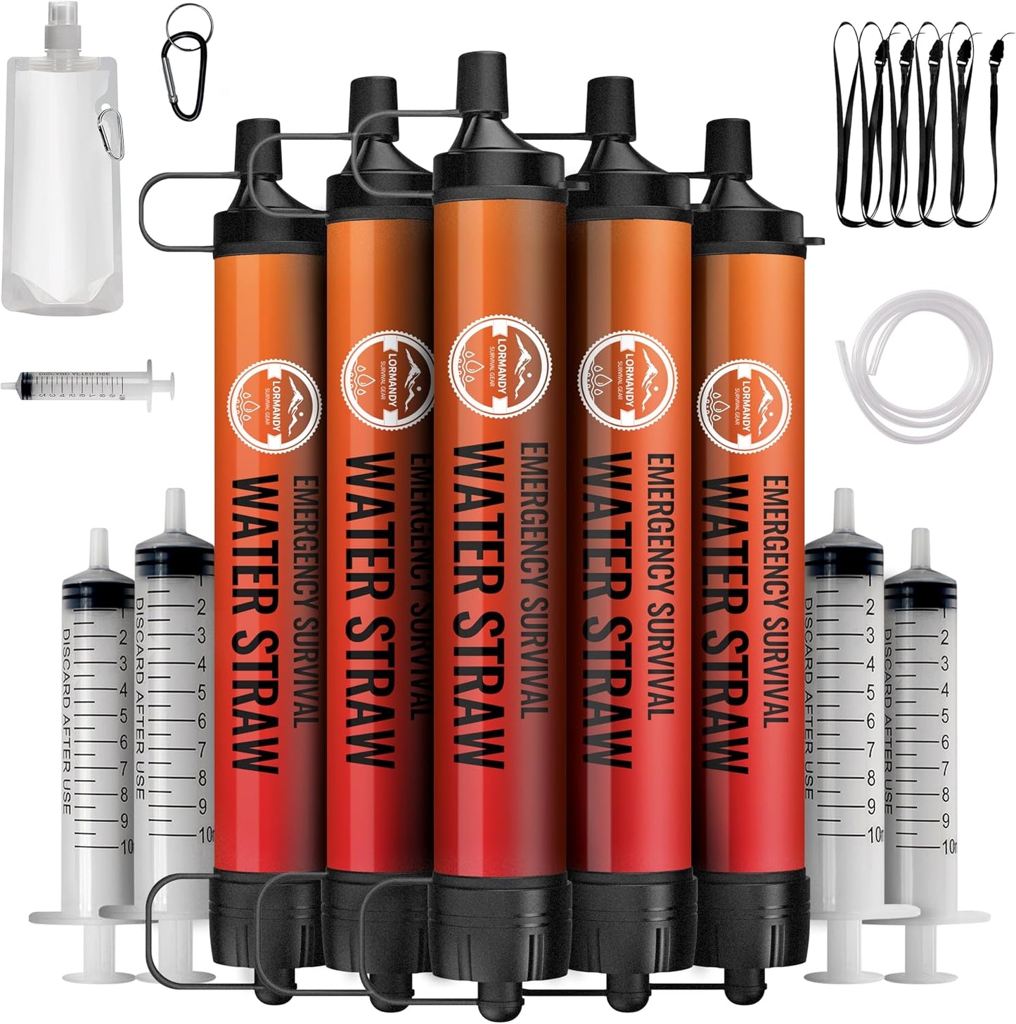 Kit 5 filtros agua con popote para campamento y emergencias