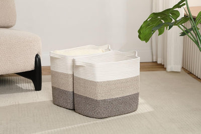 Cesta tejida algodón con asas para ropa y mantas sala