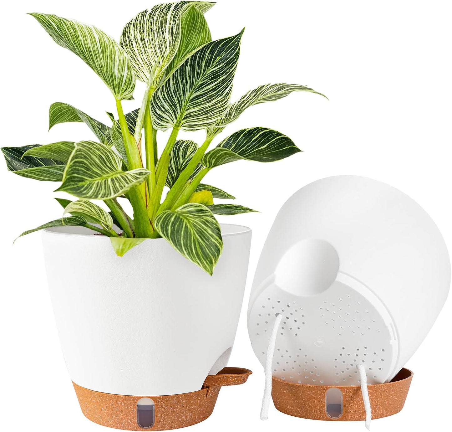 2 Macetas Plástico 8pulg Riego Automático Decorativas
