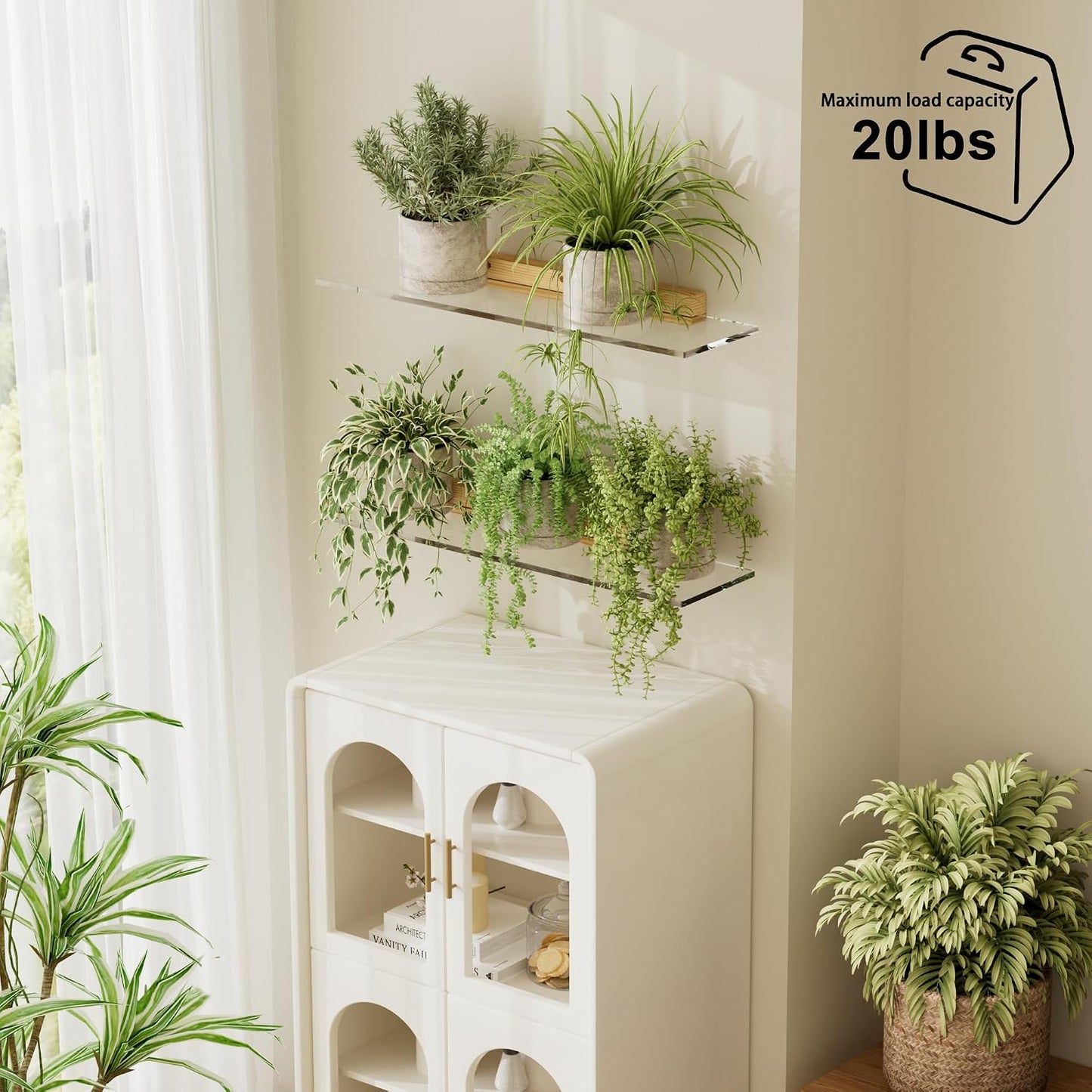 Estantes flotantes acrílicos base madera para plantas