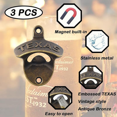 Abridor botellas magnético pared bronce antiguo 3 pzas