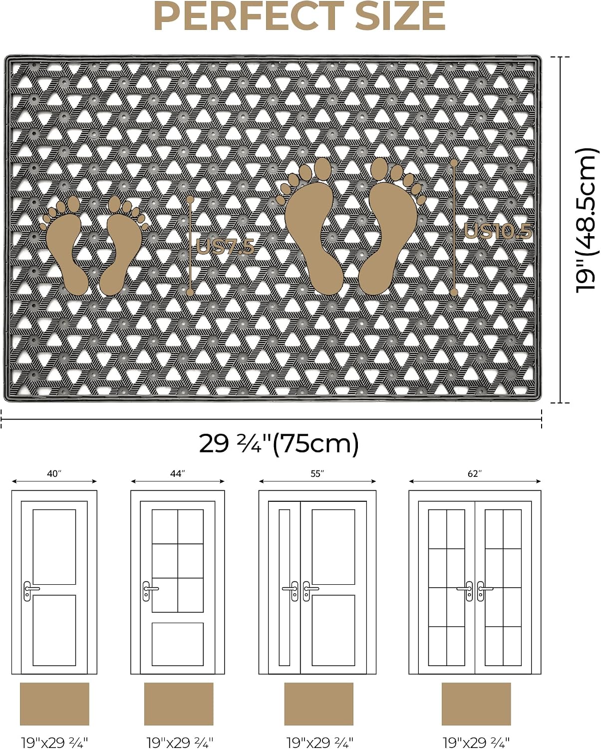 Tapete puerta entrada antiderrap lavable 19x29.5" gris