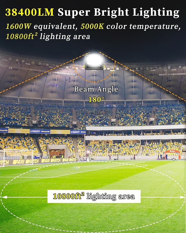 Luces inundación exterior LED 38400lm 5000K IP66 seguridad