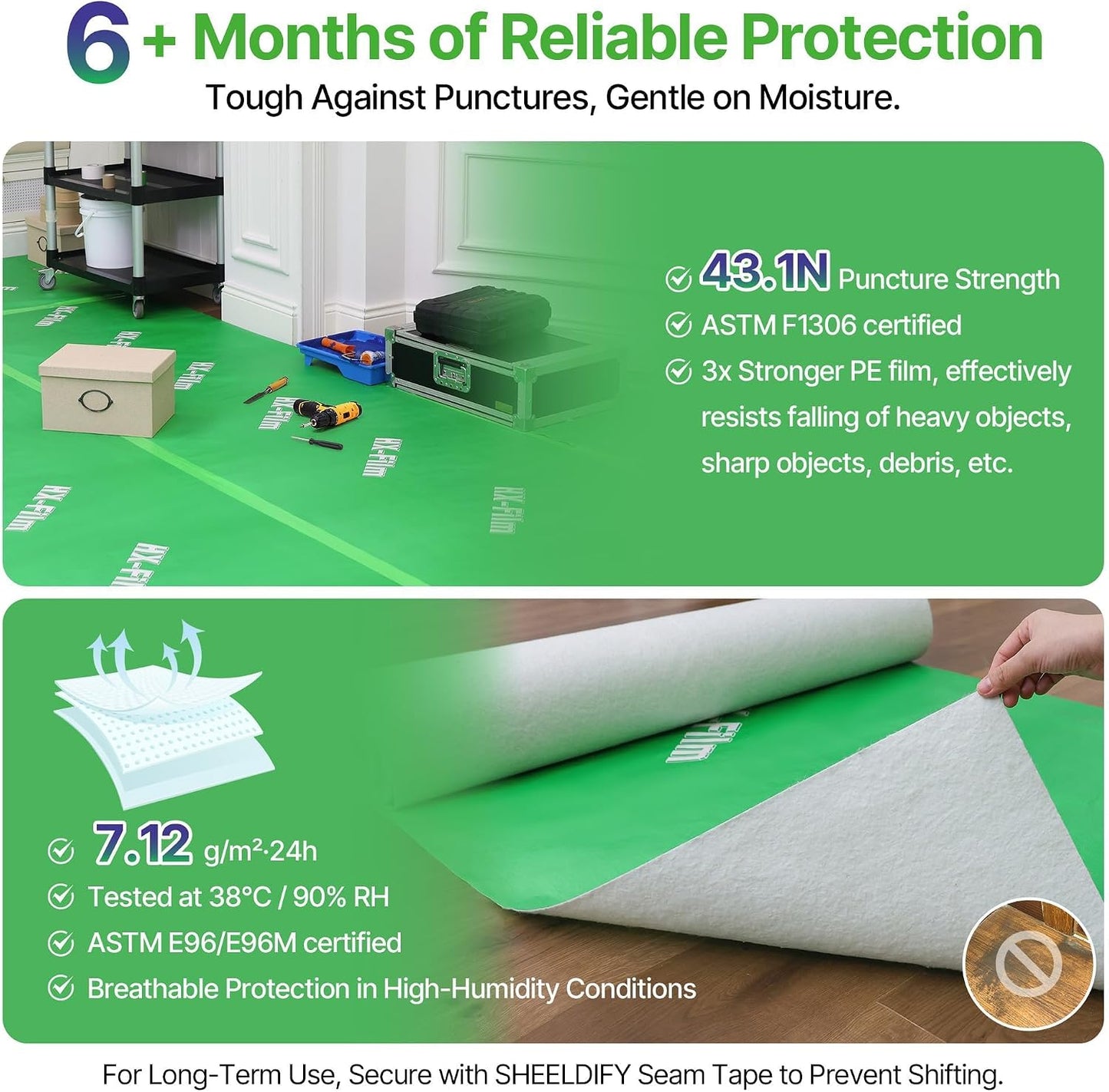 Protección suelo 39x200pulg para pisos madera dura