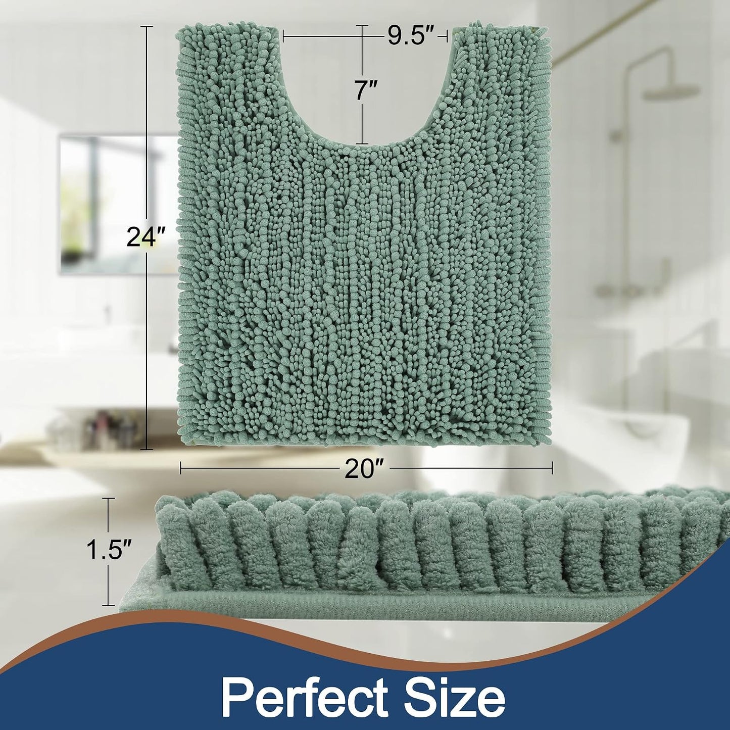Alfombra baño forma U 24x20pulg felpa antideslizante verde