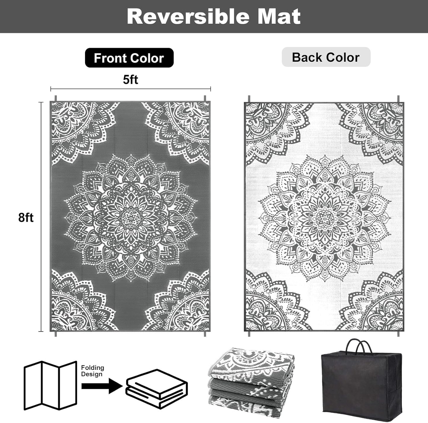 Alfombra impermeable patio reversible paja plástico 5x8ft