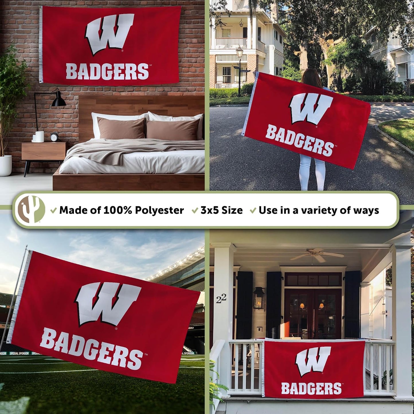 Bandera UW Wisconsin 3x5ft tela poliéster duradera