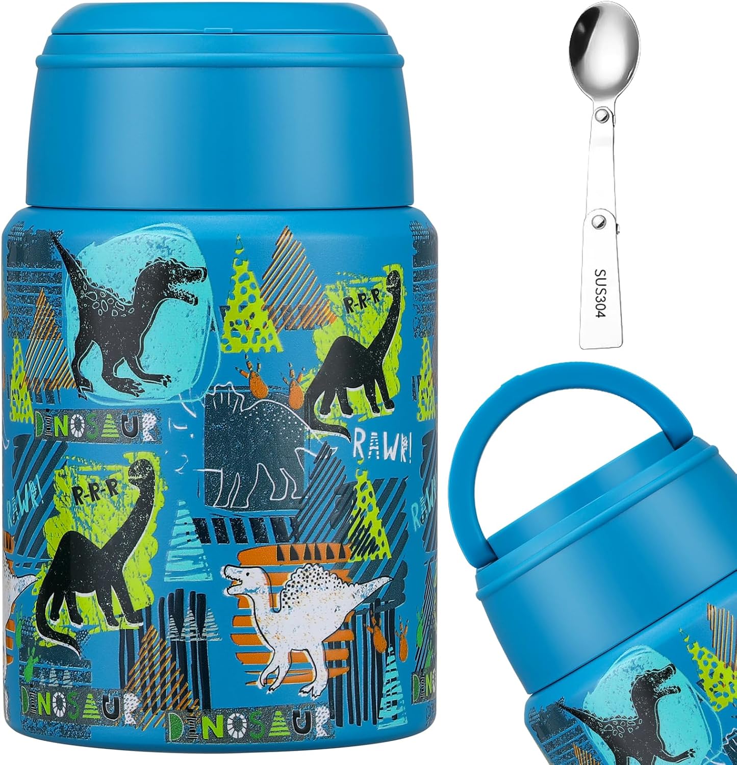 Termo sopa 17oz acero inox asa cuchara plegable azul