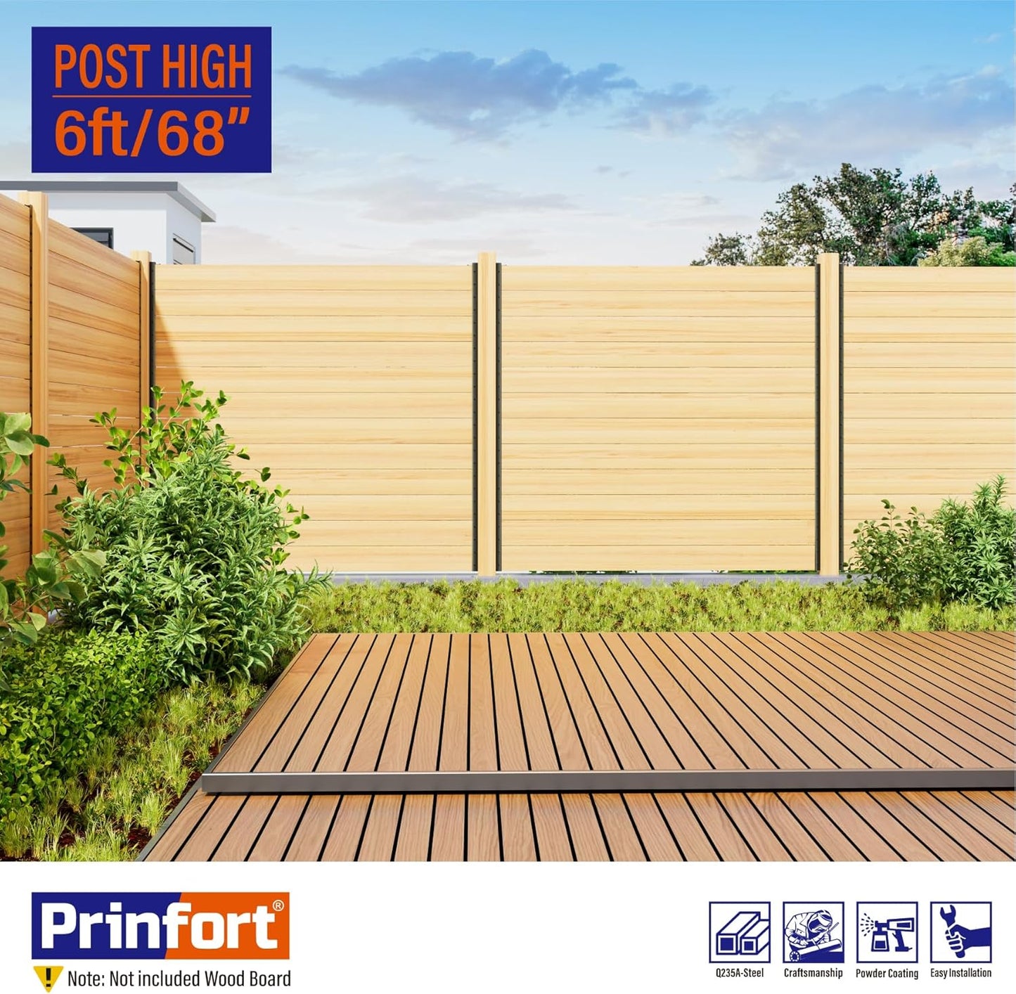 2 Paneles Valla Privacidad Matel 6ft para Postes Patio Negro