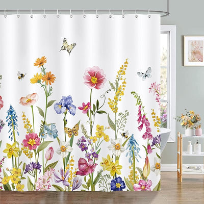 Cortina ducha floral amarilla 72x72pulg tela poliéster impermeable