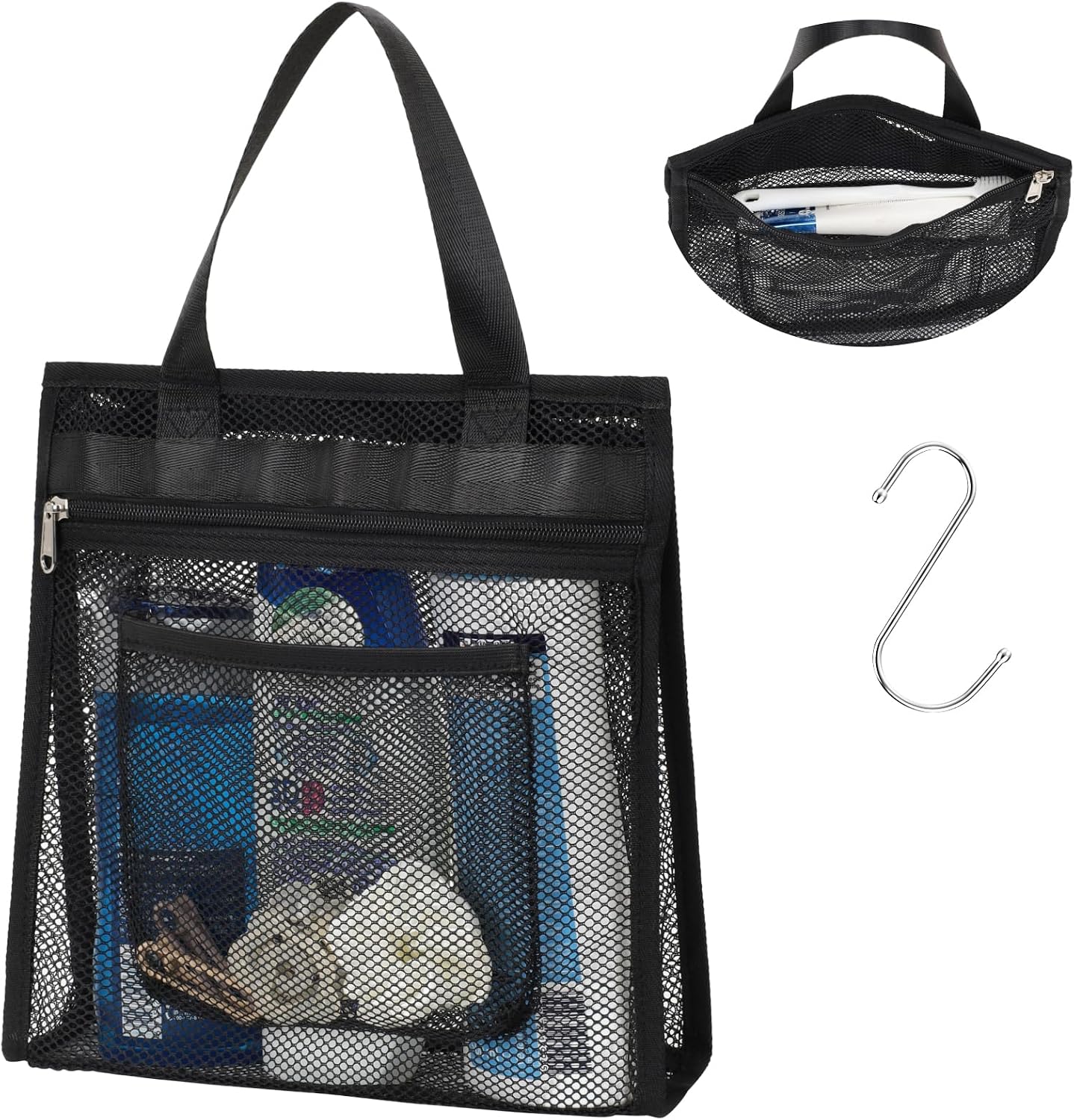 Organiz. ducha malla negro 3 bolsillos colgante