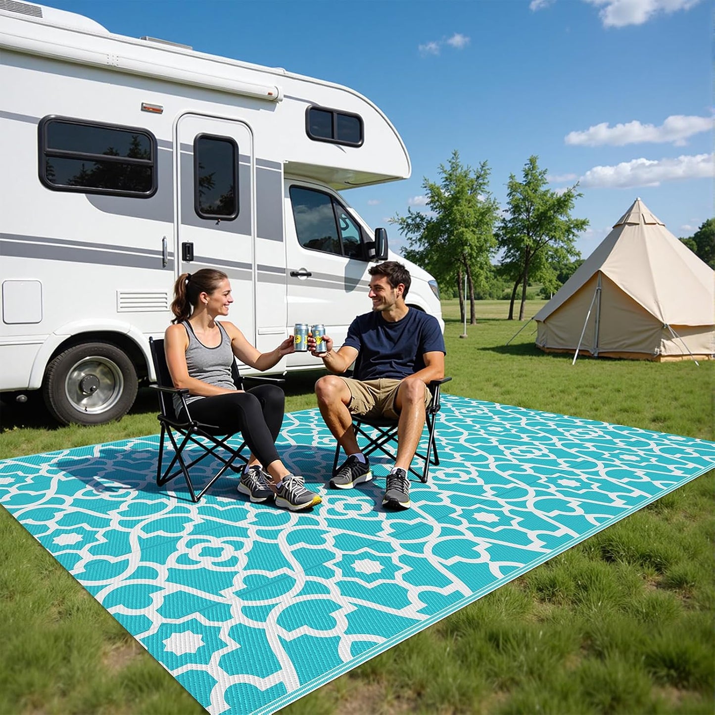 Alfombra exterior impermeable 5x8ft reversible camping