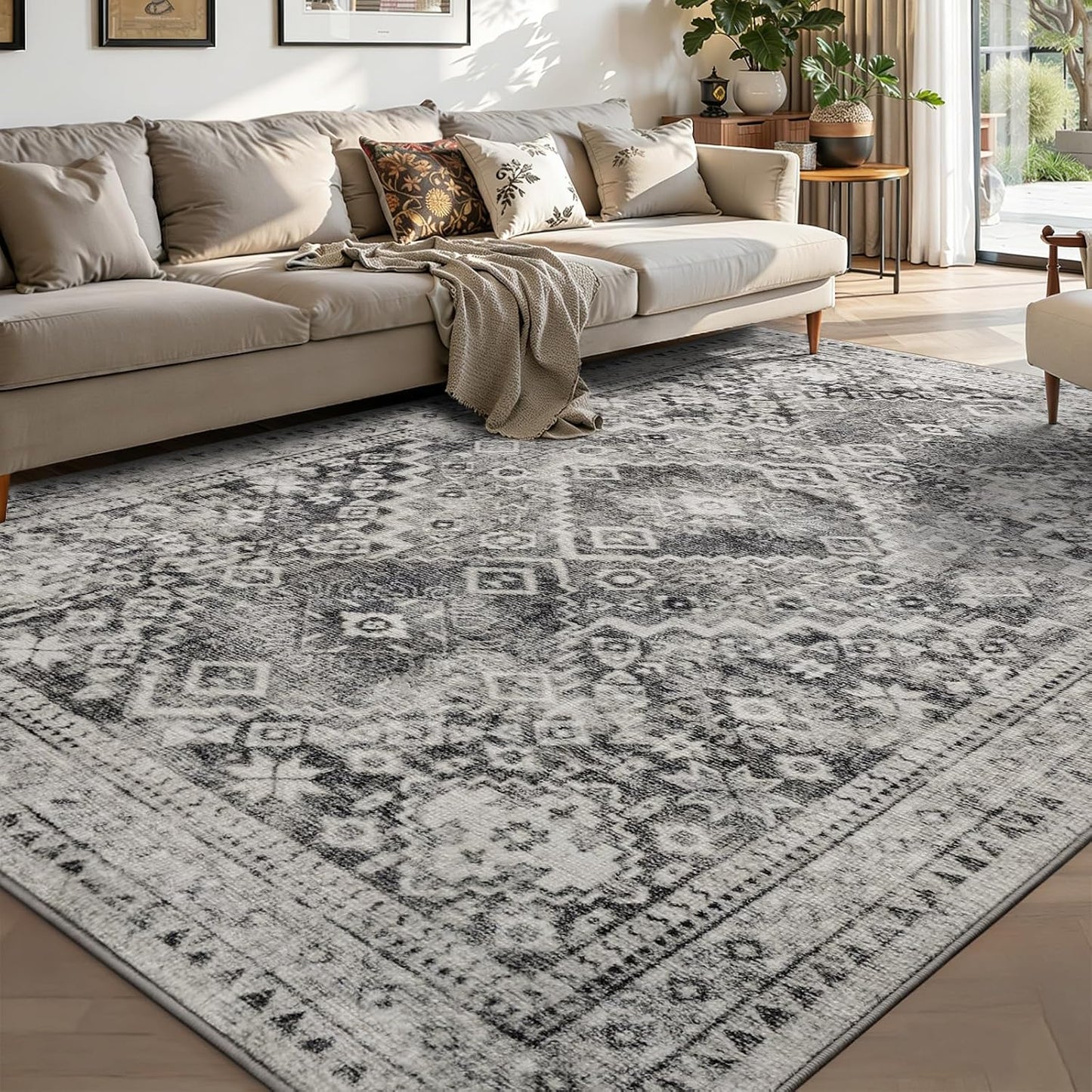 Alfombra bohemia 5x7ft gris pardo antiderrap