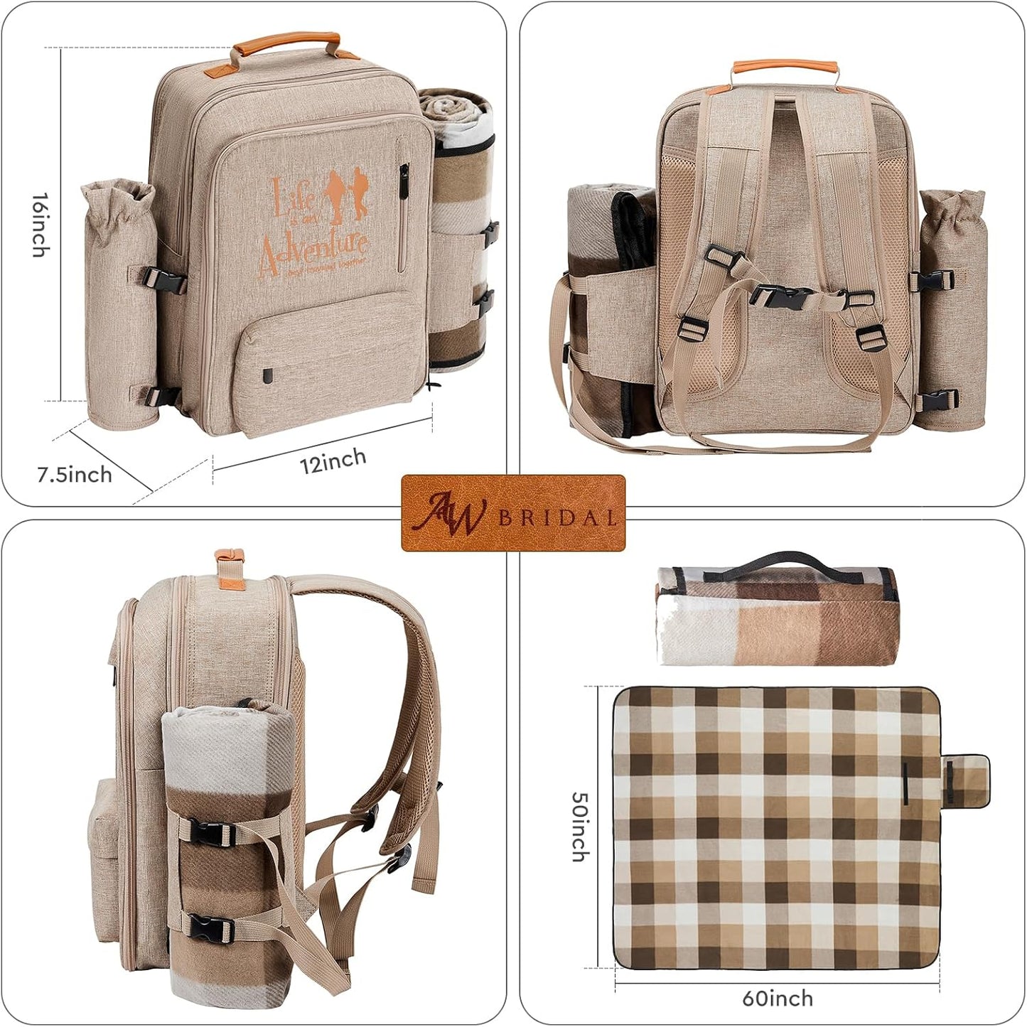 Cesta picnic aislada 24L a prueba fugas marrón claro