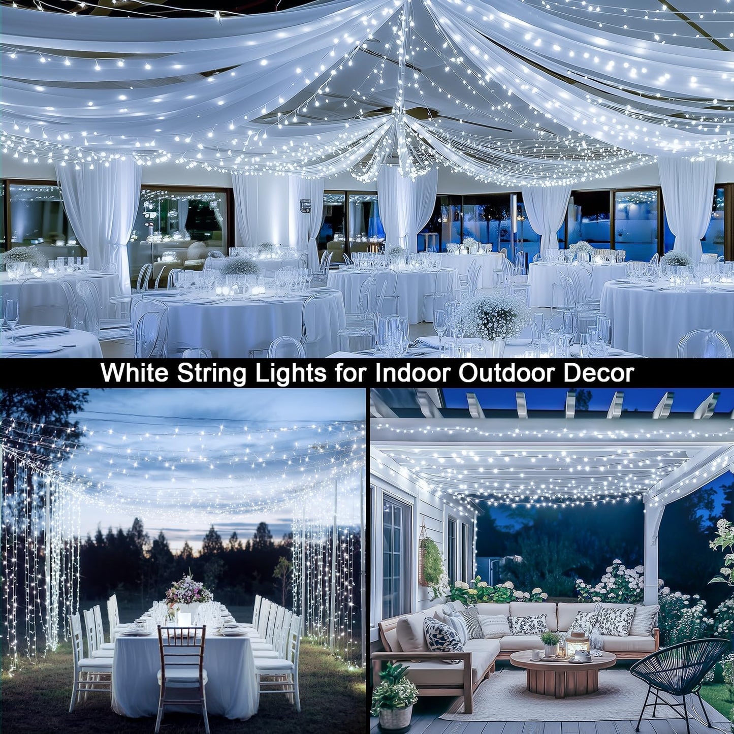 Tira luces Navidad blancas 132ft 400 LED 8 modos