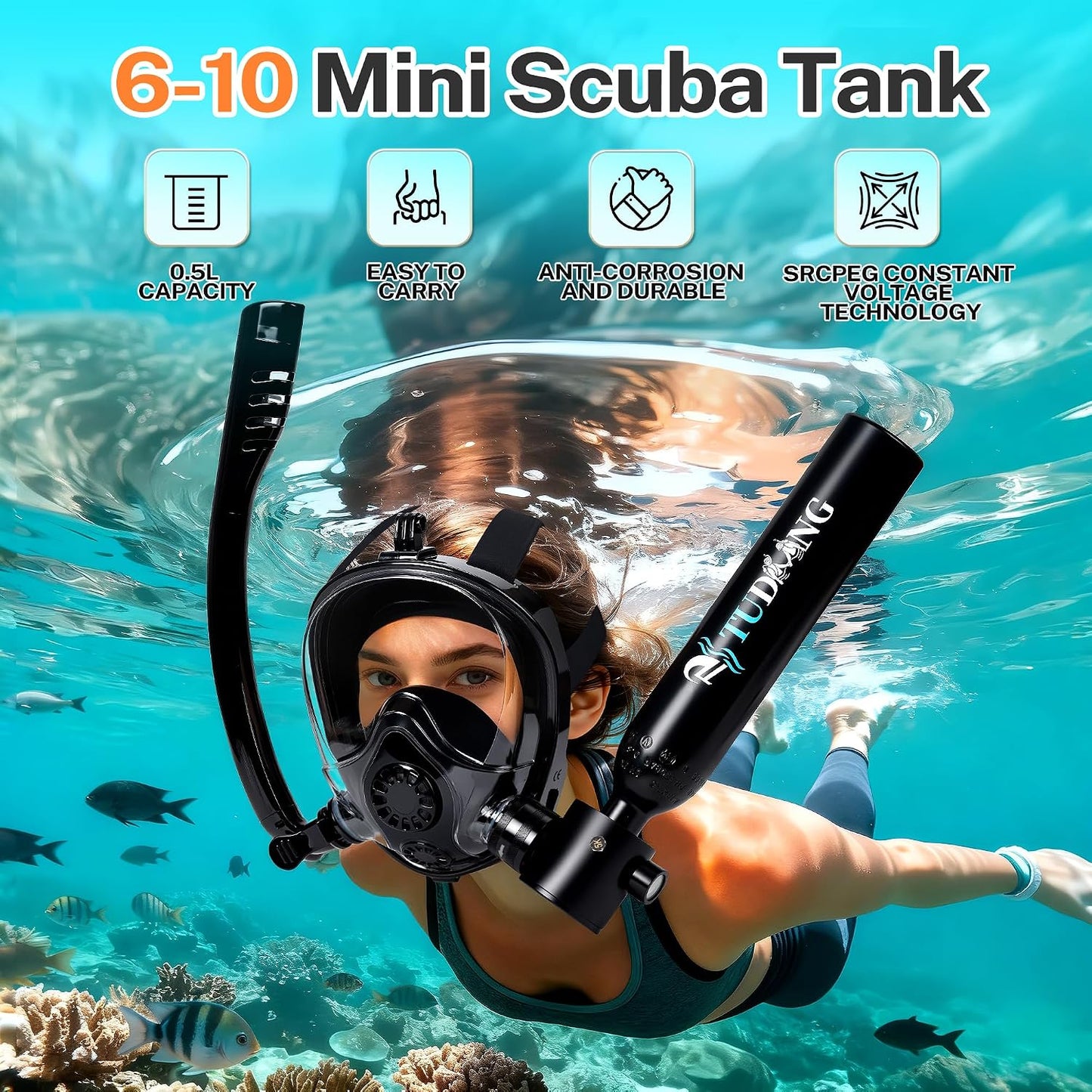Tanque buceo portátil 0.5L compresor aire 6-10 min S200Plus