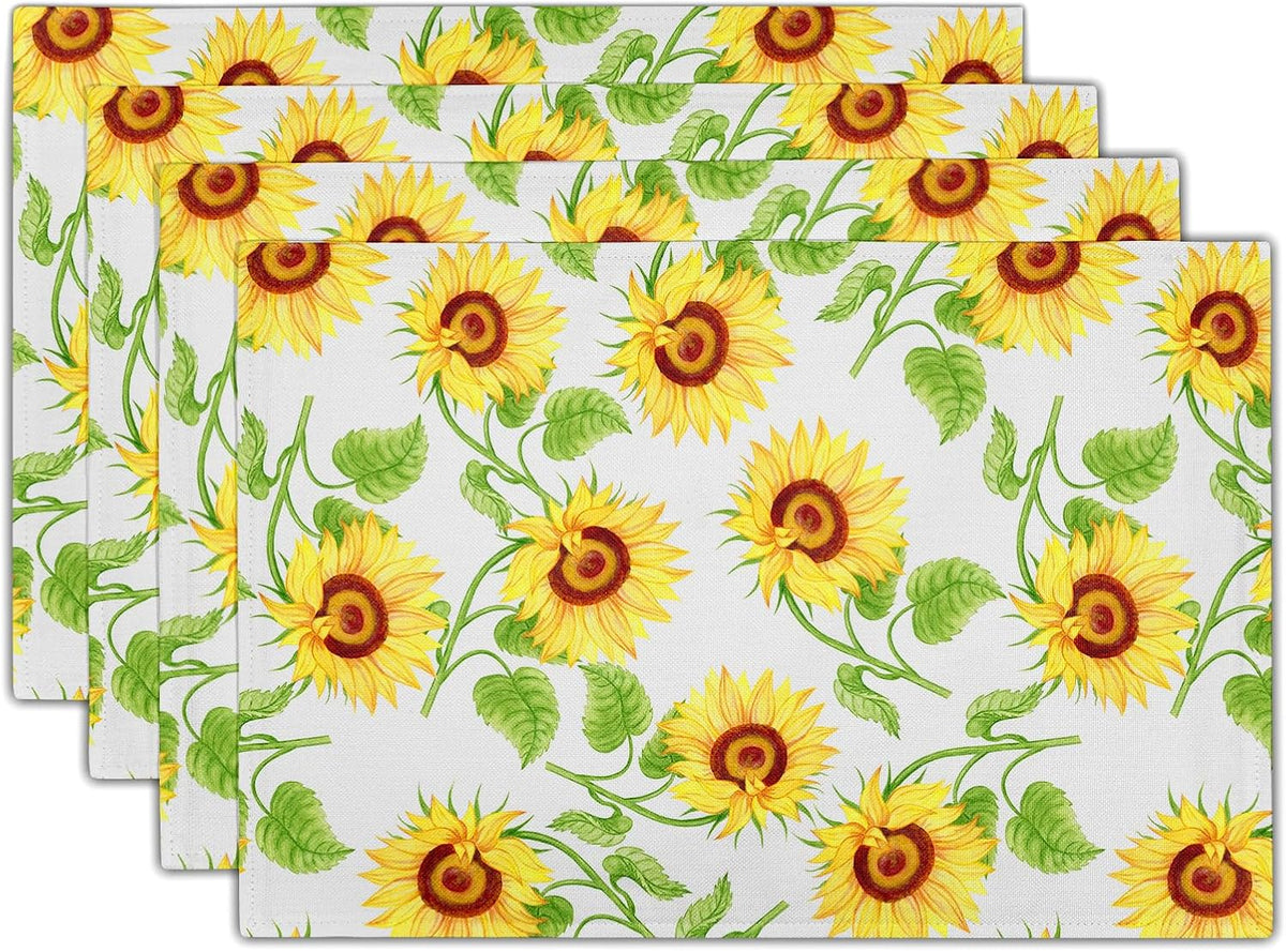 Set 4 Manteles Girasol 12x18pulg Diseño Floral Hogar