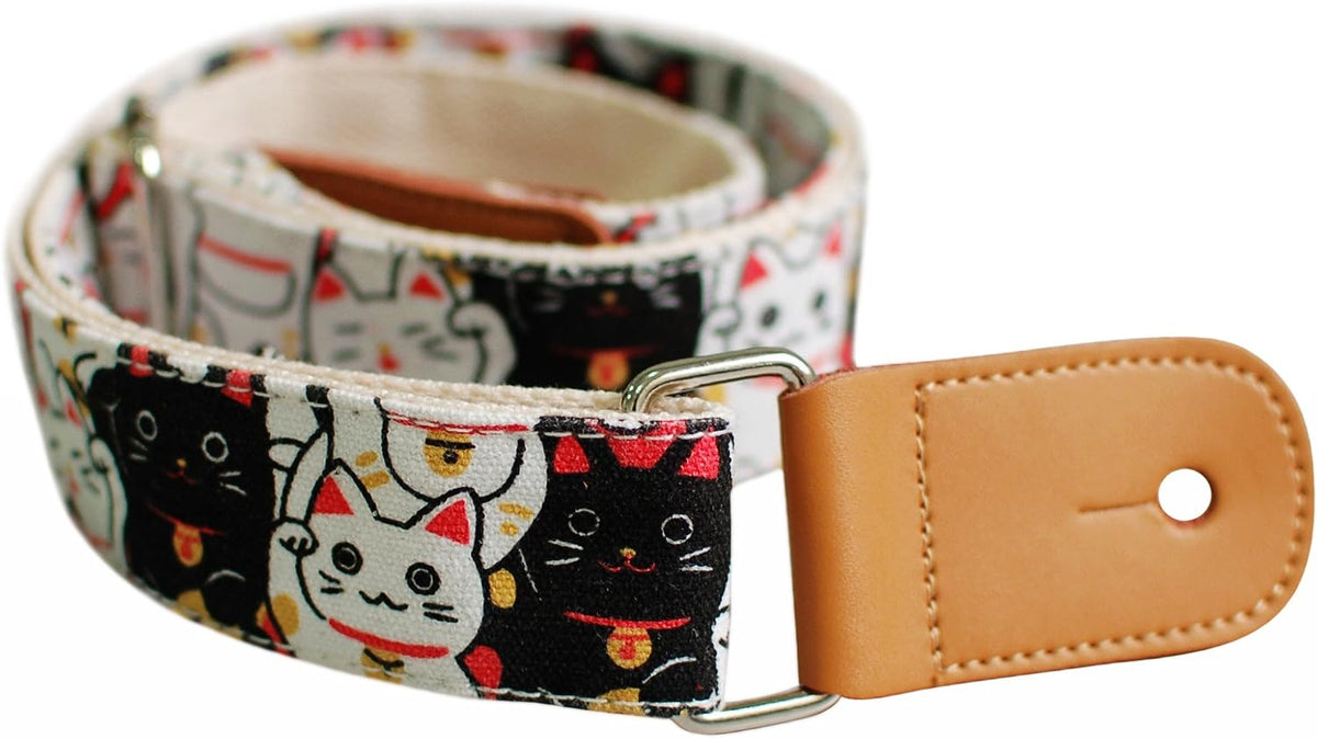Correa hombro ukelele lona cuero genuino Maneki Neko