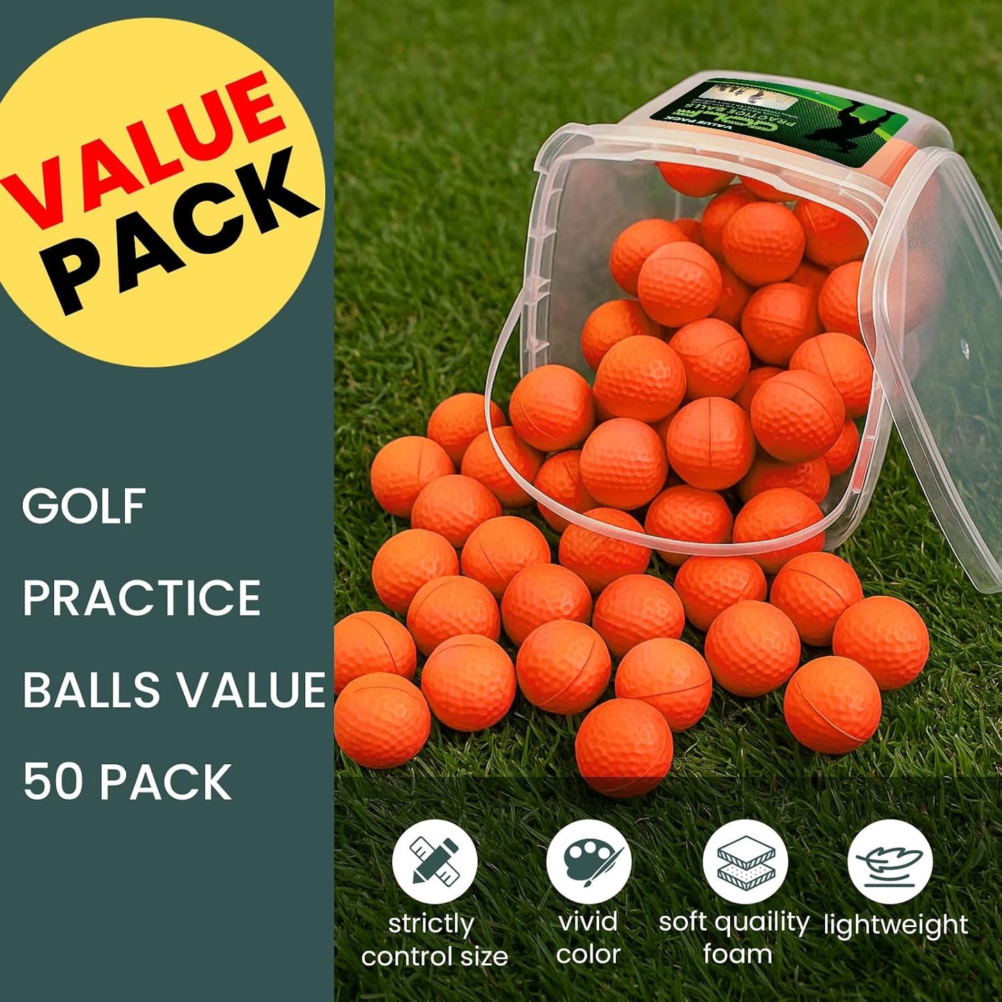 Bolas golf foam 50 pzas con cubo entrenamiento indoor