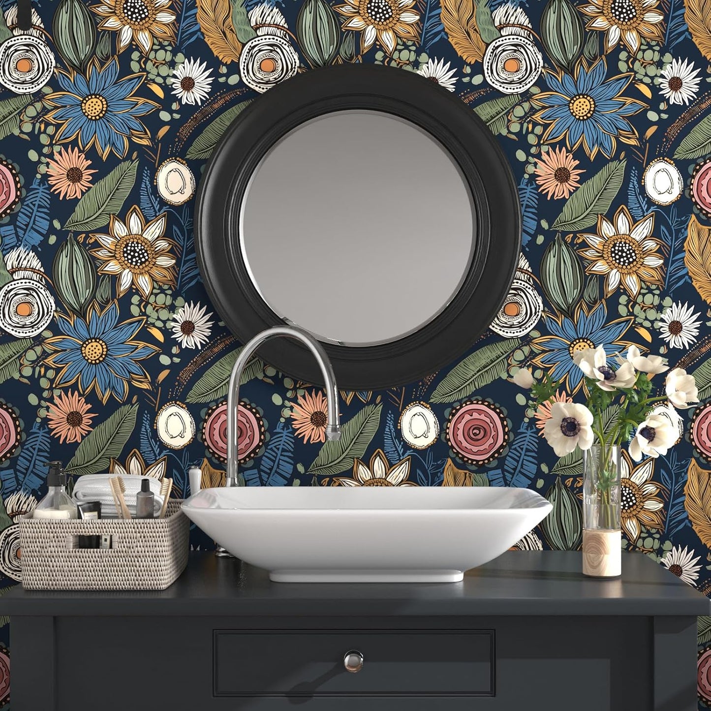 Papel tapiz bohemio floral autoadhesivo impermeable