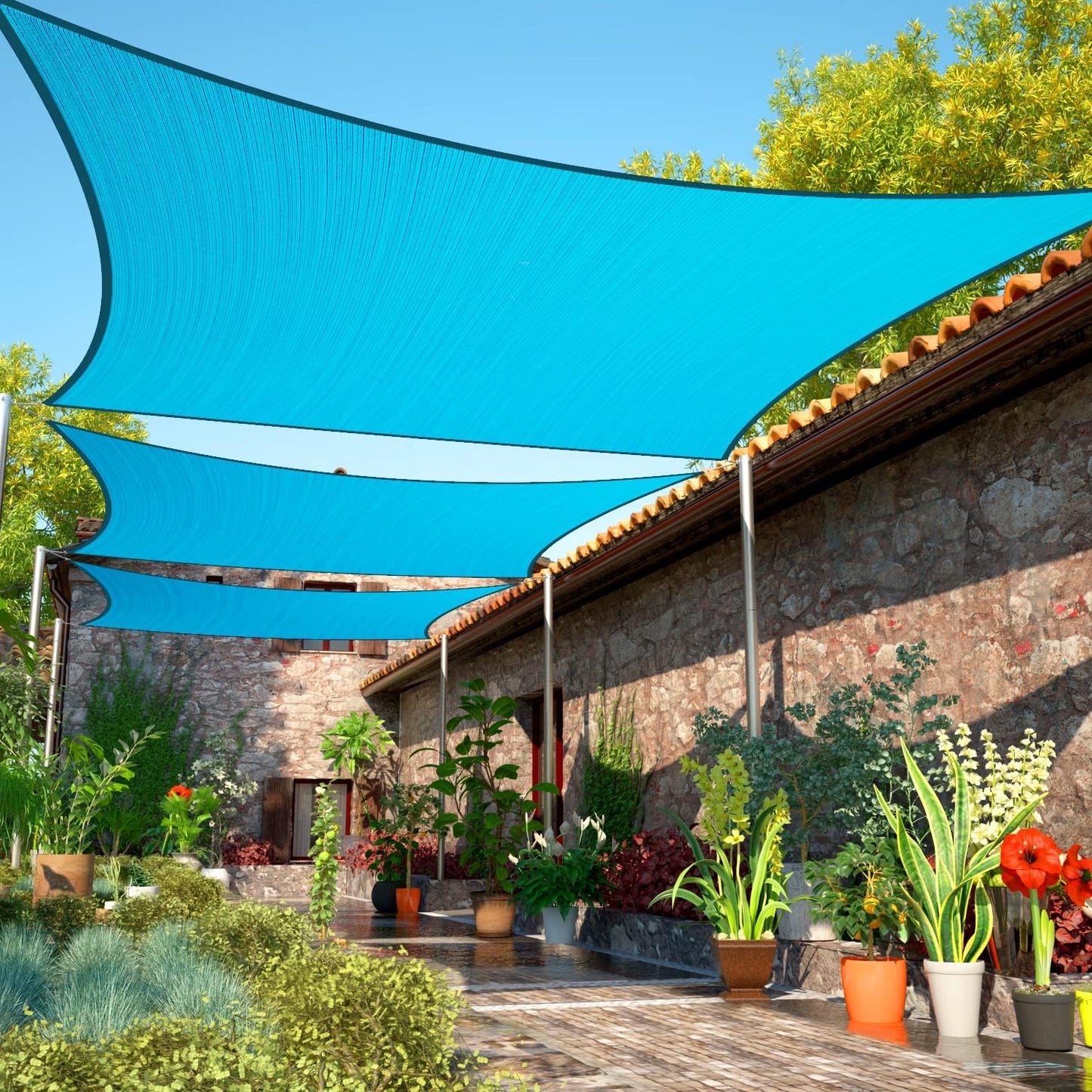 Toldo rectangular tela UPF50 color turquesa 10x16ft