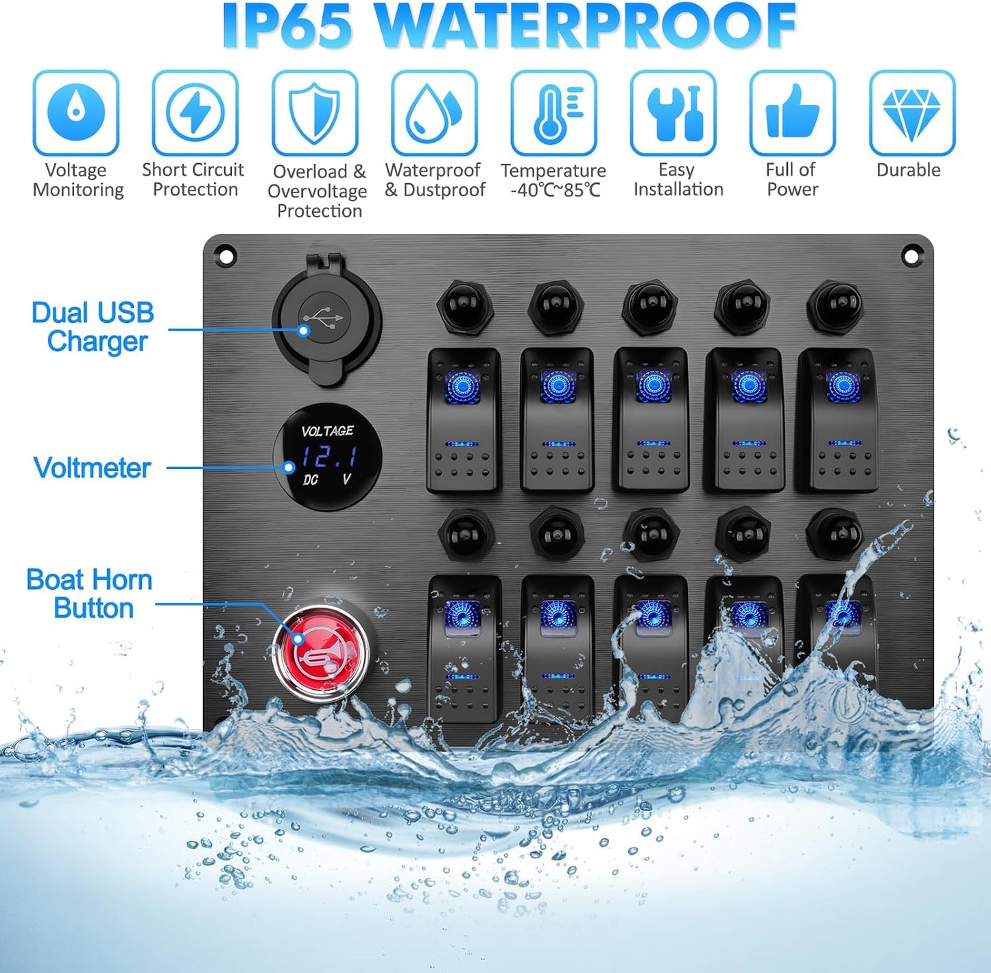 Panel interruptor basculante 12v/24v cc con disyuntor led
