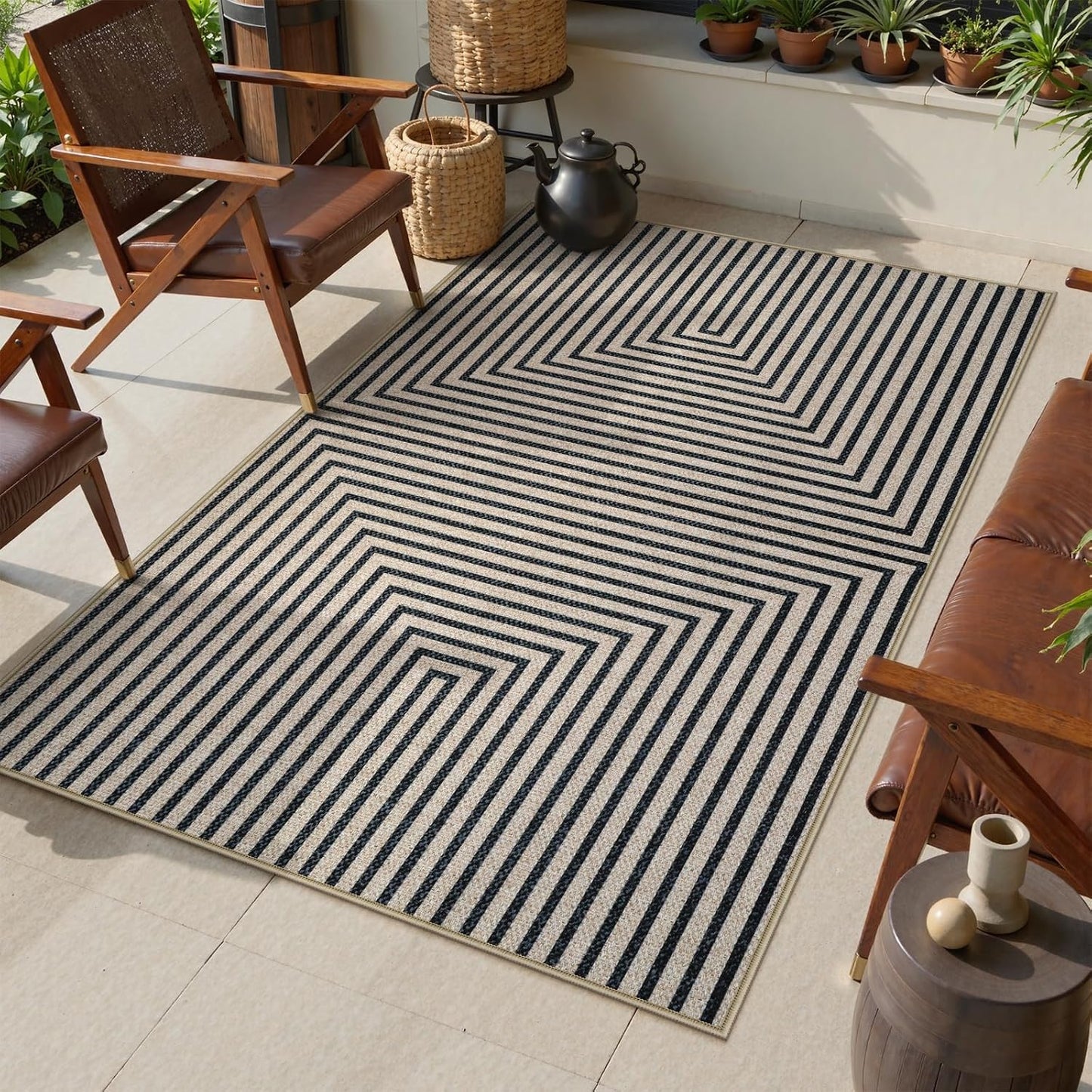Alfombra yute 3x5 geométrica lavable entrada cocina