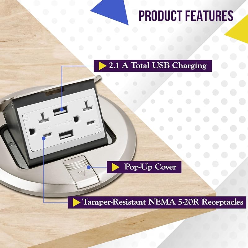Caja piso redonda 6pulg USB 20A junta hermética