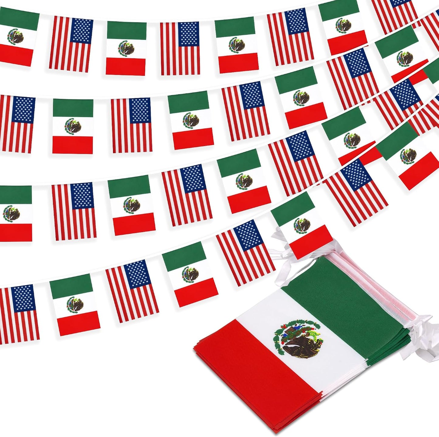 Banderín bandera amistad EE.UU. México 30 banderas 33pies