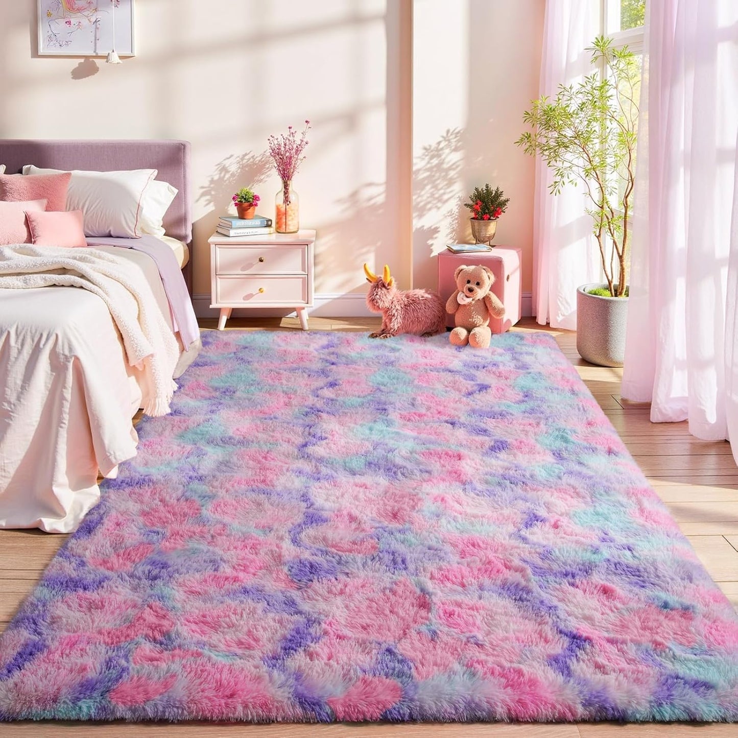 Alfombra suave arco iris para niñas dormitorio sala set