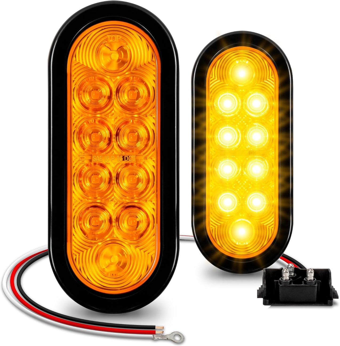 Kit 2 Luces Traseras LED Ovaladas Ámbar 6" IP67