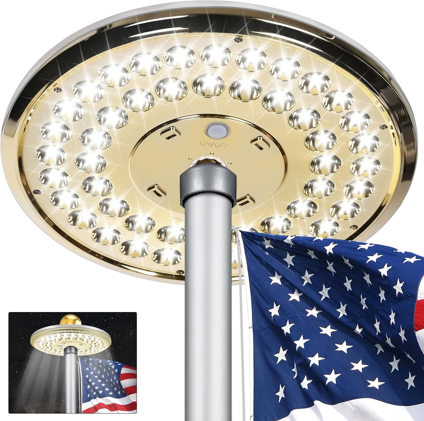 Luz solar dorada para asta bandera 48 LED 15-25 pies