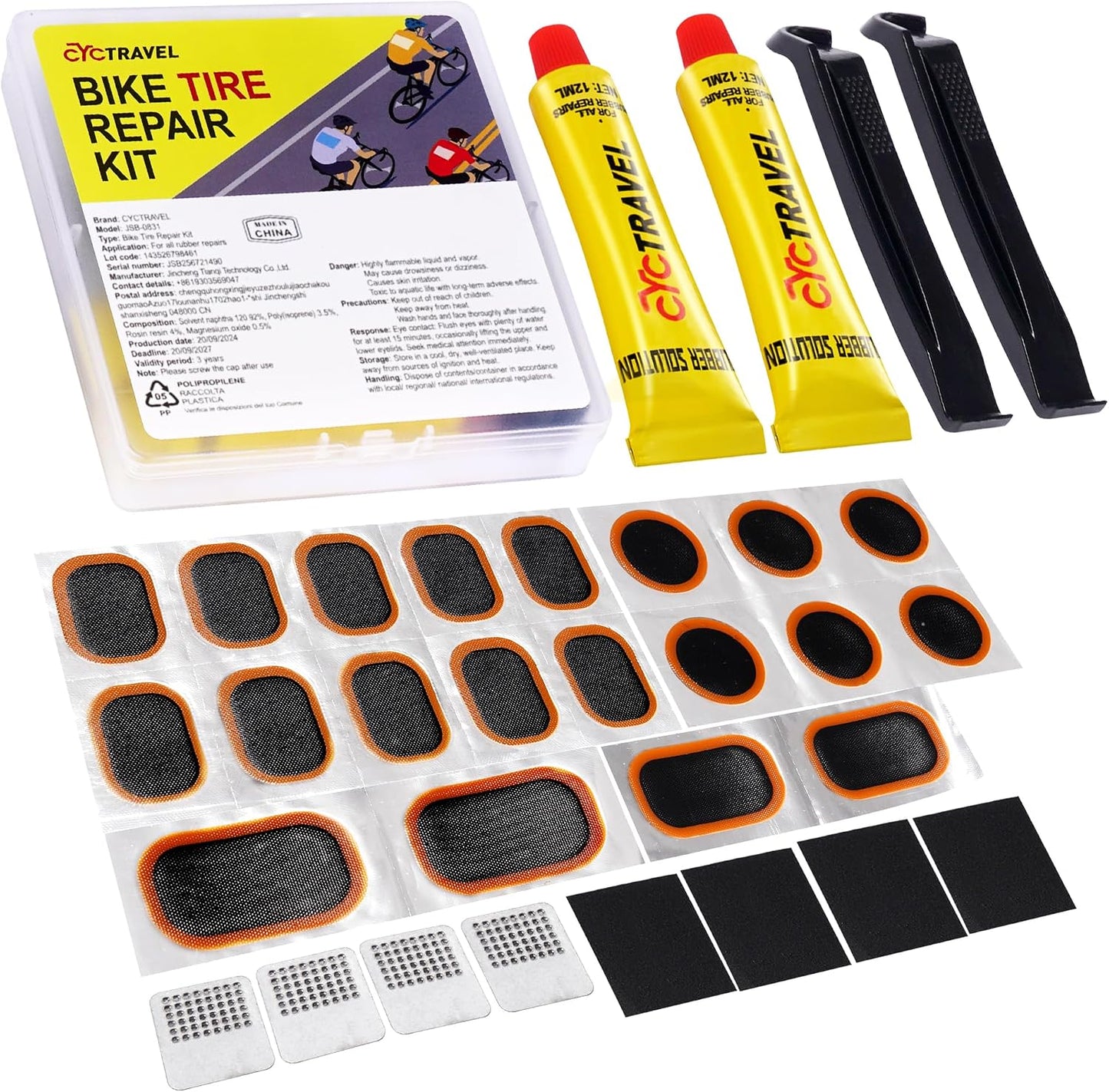 Kit reparación llanta bicicleta 20 parches vulcanizantes manual
