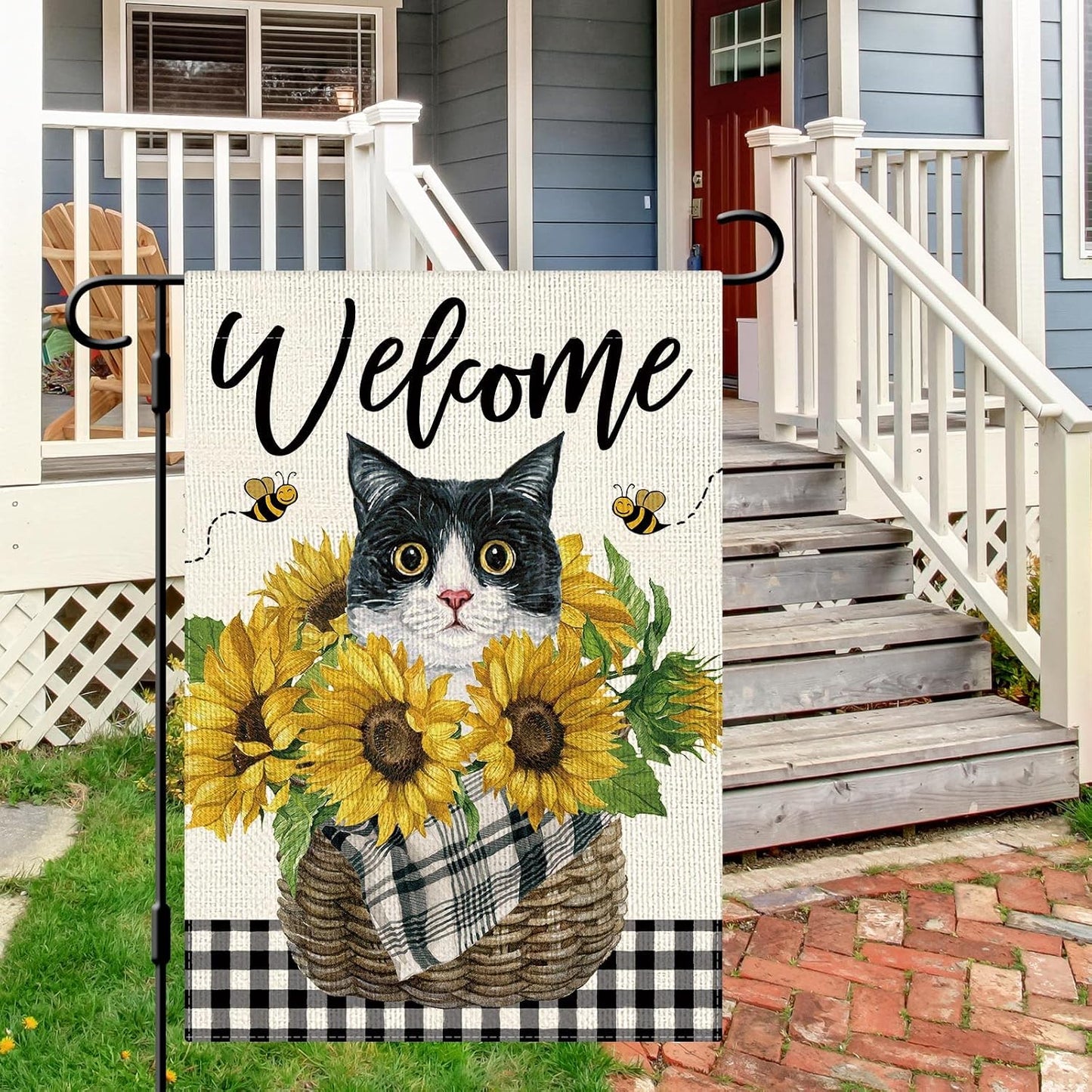 Bandera jardín girasoles gatos 12x18" búfalo doble cara