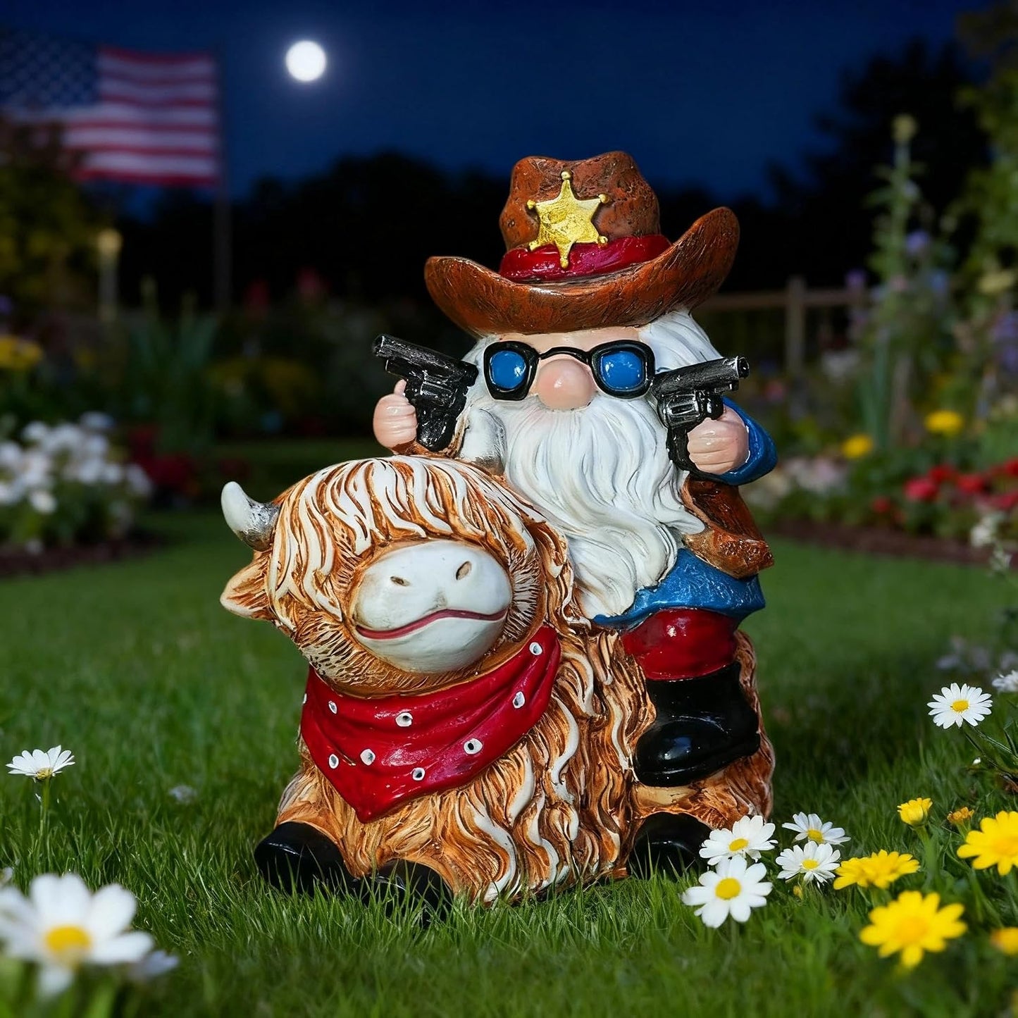 Estatua gnomo vaca resina pintada jardín decoración