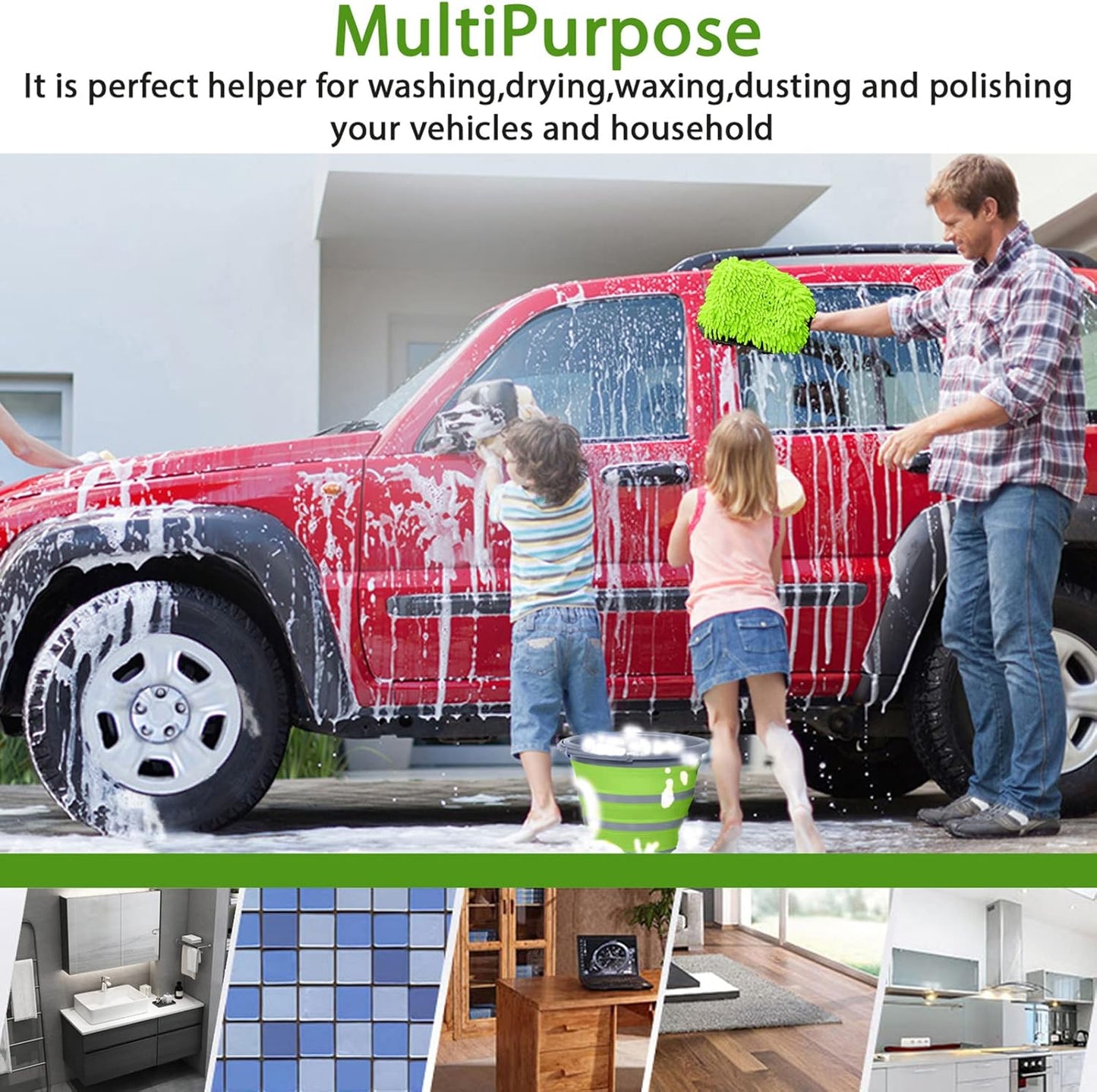 Cubo plegable 10l con guante microfibra terciopelo coral