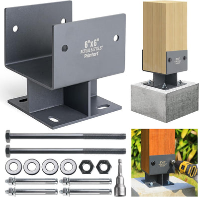 Soporte poste acero inox 6x6pulg forma U anclaje hormigón